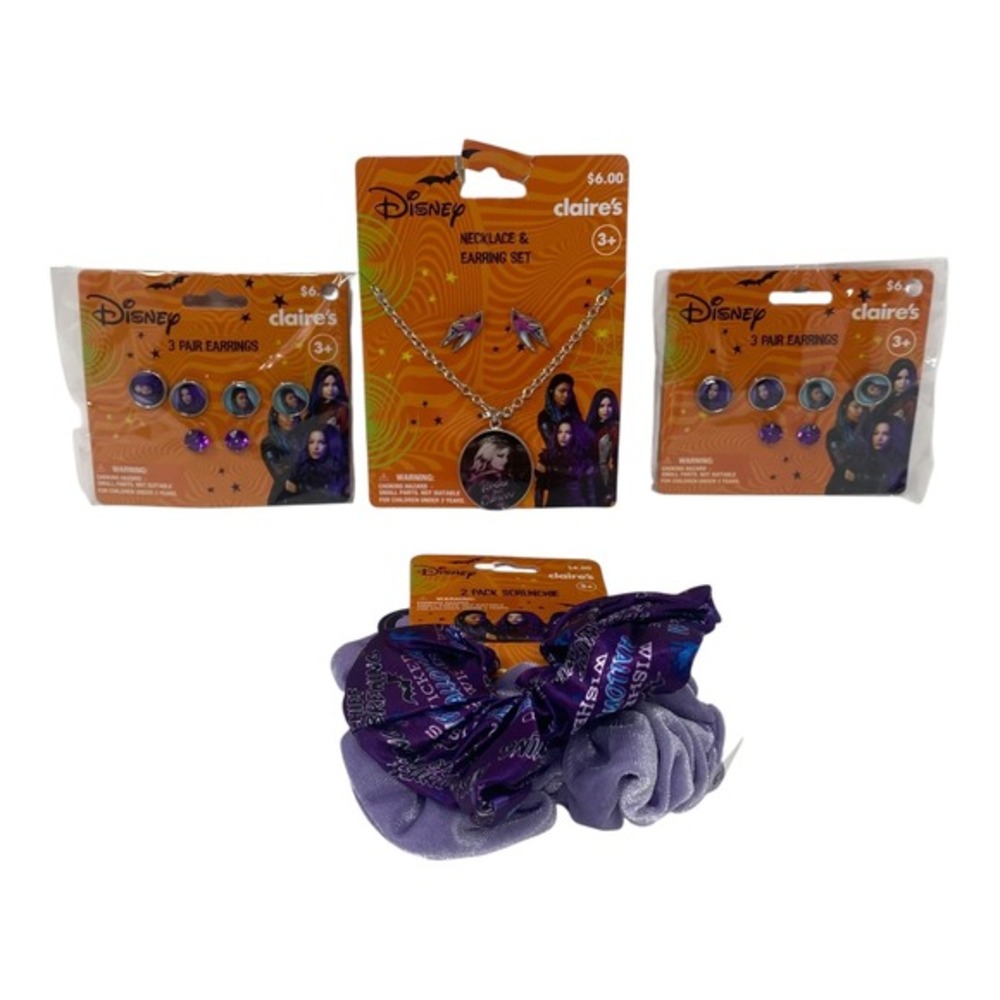 Disney Claire's Descendants Jewelry Set Earrings Necklace Scrunchies New‎